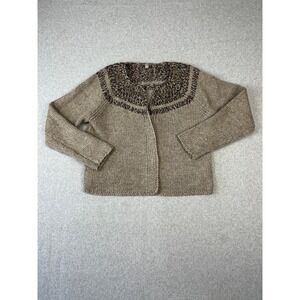 J.Jill Cardigan Sweater Womens XL Brown Neckline Embellished Wool‎ Blend